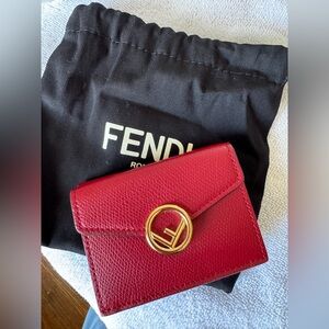 FENDI Micro Trifold Wallet Red Gold Hardware Multifunctional Compact